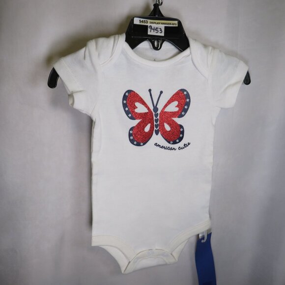 Baby Patriotic Bodysuit Sparkly Butterfly Decal "American Cutie" 6 mts - Picture 1 of 5